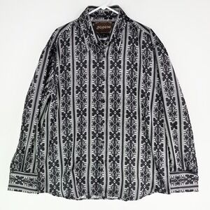 Manzini‎ Men 2XL Gray Black Geometric French Cuff Dress Shirt Button Long Sleeve